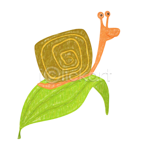 사람없음 JPG 일러스트 포토 해외이미지 그림 나뭇잎 달팽이(동물) 한마리