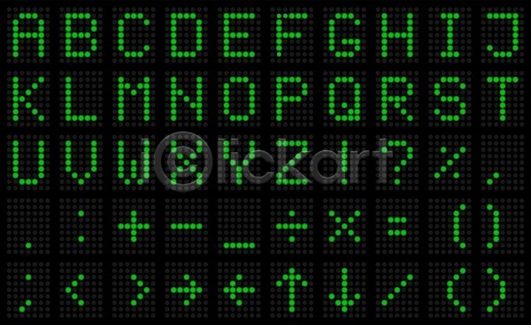 사람없음 EPS 일러스트 해외이미지 LED 기호 대문자 디자인 디지털 세트 알파벳 영어 조합형타이포 초록색 타이포그라피 플랫