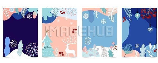 사람없음 EPS 일러스트 해외이미지 겨울 계절 꽃 나무 눈송이 디자인 배너 백그라운드 분홍색 사슴 잎 파란색 포스터 풍경(경치) 프레임