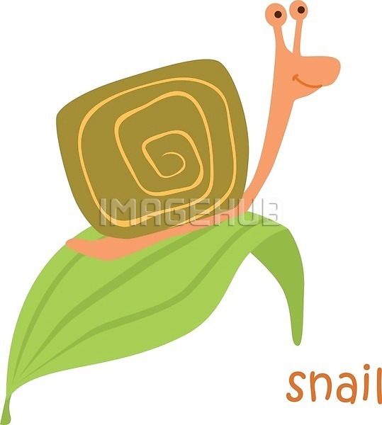 귀여움 사람없음 EPS 일러스트 해외이미지 달팽이(동물) 동물캐릭터 잎 한마리