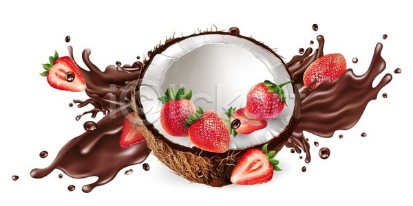 사람없음 EPS 일러스트 해외이미지 딸기 스플래쉬 초콜릿 코코넛 혼합