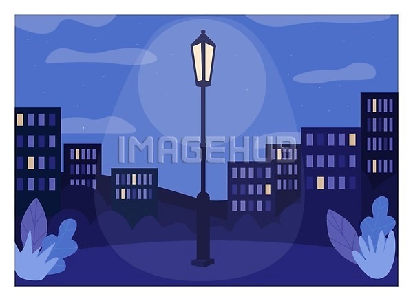 사람없음 EPS 일러스트 해외이미지 도시 도시풍경 도심 램프 보라색 야간 저녁 타운