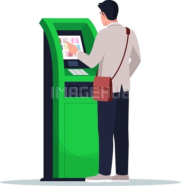 남자 성인 성인남자한명만 한명 EPS 일러스트 해외이미지 ATM 기계 서기 전신