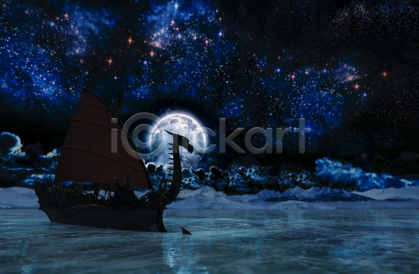 신비 사람없음 JPG 실루엣 포토 해외이미지 달 돛대 바다 백그라운드 별 빛 야간 파란색 해적선