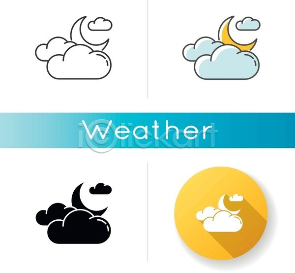 사람없음 EPS 아이콘 일러스트 해외이미지 구름(자연) 날씨 세트 원형 종류 초승달