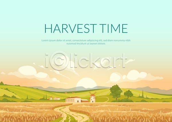 사람없음 EPS 일러스트 해외이미지 가을(계절) 계절 농가 농경지 농장 마을 수확 수확철 풍경(경치) 풍차