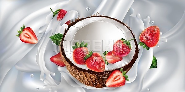 사람없음 EPS 일러스트 해외이미지 디저트 딸기 요거트 우유 코코넛