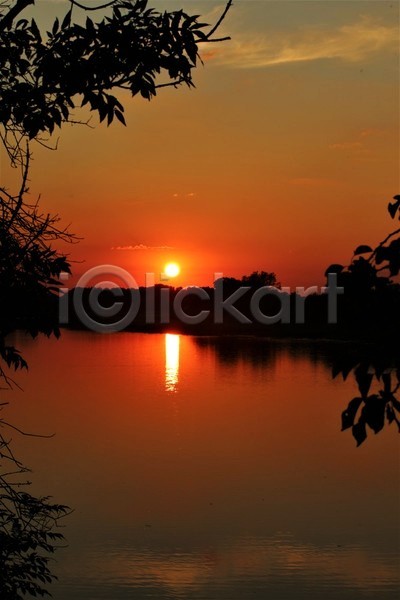 사람없음 JPG 포토 해외이미지 강 검은색 공원 나무 빨간색 야외 일몰 자연 저녁 태양 호수