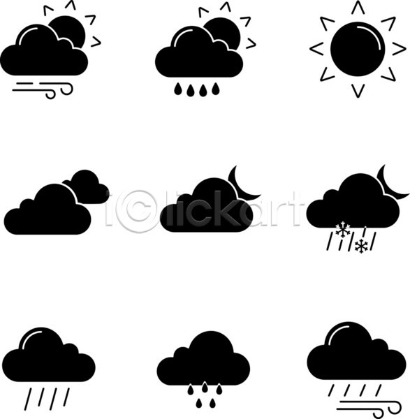 사람없음 EPS 아이콘 일러스트 해외이미지 구름(자연) 날씨 눈(날씨) 달 바람 비(날씨) 세트 태양