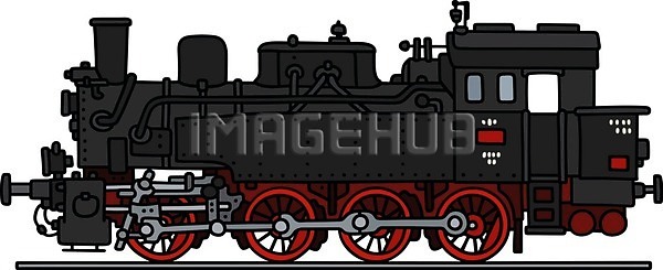 클래식 EPS 일러스트 해외이미지 검은색 교통시설 그림 기차 만화 복고 빨간색 손 수증기 수확 엔진 옛날 작음 탱크 해외일러스트