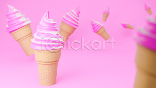 사람없음 3D JPG 포토 해외이미지 딸기맛 백그라운드 분홍색 소프트아이스크림 아이스크림 카피스페이스 콘아이스크림