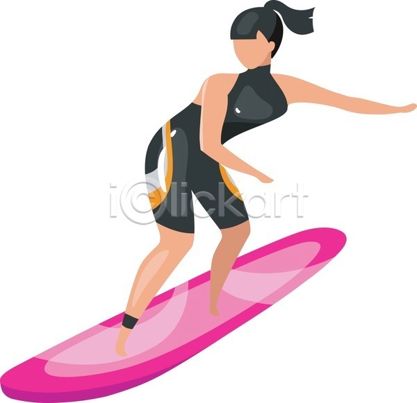 성인 성인여자한명만 여자 한명 EPS 일러스트 해외이미지 서퍼 서핑 서핑보드 여름(계절) 전신