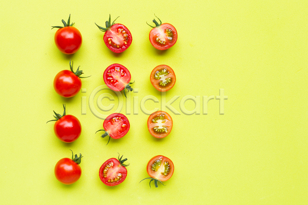 사람없음 JPG 포토 해외이미지 단면 방울토마토 실내 초록배경 토마토