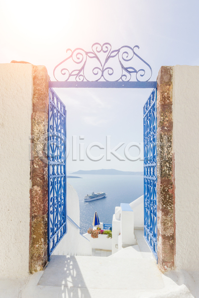 사람없음 JPG 포토 해외이미지 건물 그리스 대문 산토리니 십자가 여름(계절) 유럽 주택 파란색 풍경(경치) 햇빛 휴양지