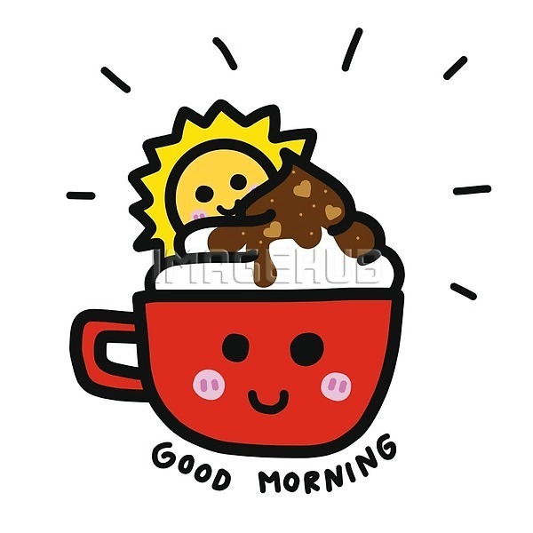 행복 사람없음 EPS 일러스트 해외이미지 디자인 레터링 머그컵 미소(표정) 빨간색 카페 캐릭터 커피 컵 타이포그라피 태양