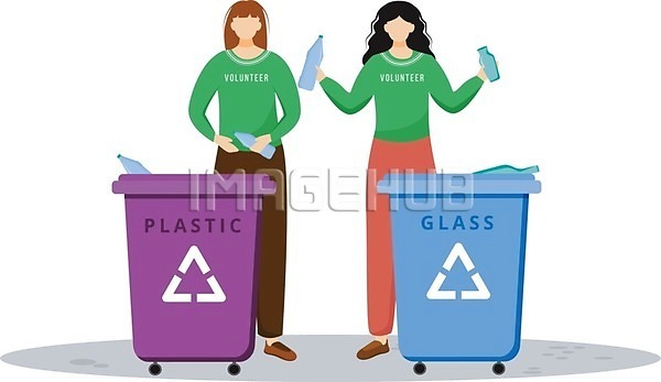 두명 성인 성인여자만 여자 EPS 일러스트 해외이미지 들기 쓰레기통 자선단체 재활용품 전신 폐기물 헬프