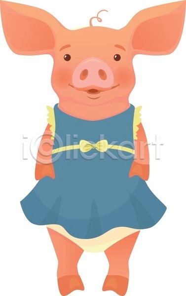 귀여움 사람없음 EPS 일러스트 해외이미지 돼지 돼지캐릭터 미소(표정) 원피스 한마리
