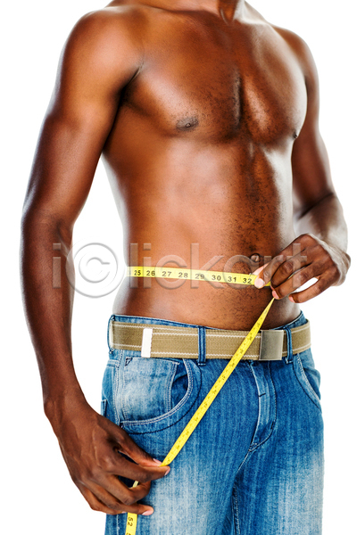 20대 남자 성인 성인남자한명만 한명 JPG 옆모습 포토 해외이미지 건강 근육 다이어트 들기 라이프스타일 복근 상반신 줄자 청바지 측정 허리 허리측정 흰배경