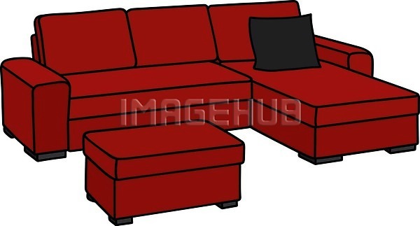 EPS 일러스트 해외이미지 가구 검은색 디자인 리빙 만화 방 베개 빨간색 소파 안락의자 어둠 의자 주택 침대 큼
