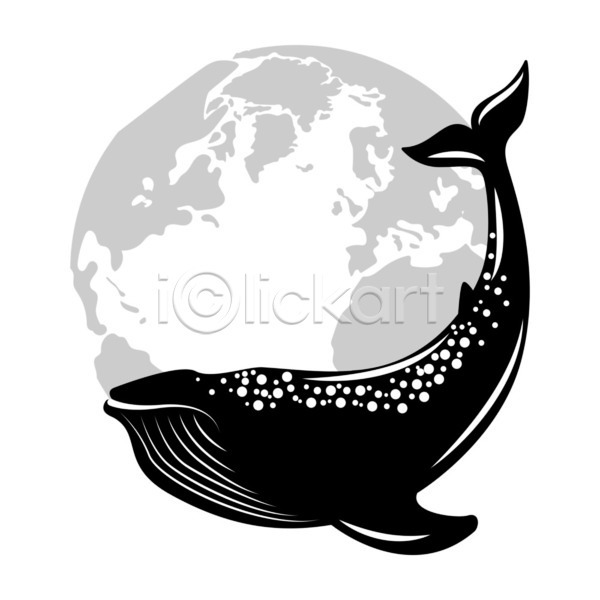 사람없음 EPS 일러스트 해외이미지 검은색 고래 지구 한마리