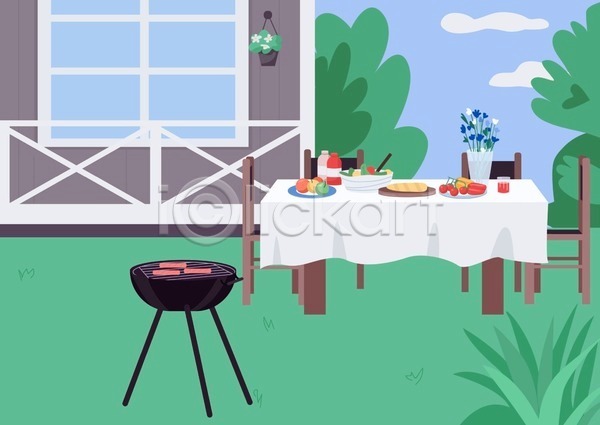 사람없음 EPS 일러스트 해외이미지 굽기 그릴 디자인 바비큐 야외 정원 탁자 파티
