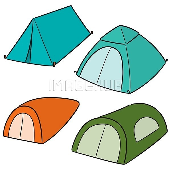 사람없음 EPS 일러스트 해외이미지 민트색 주황색 초록색 캠핑 텐트