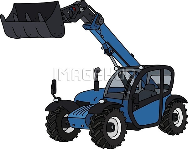 EPS 일러스트 해외이미지 검은색 굴착기 기계 농업 농장 만화 모터 양동이 업무 자동차 짐차 충전기 트랙터 파란색