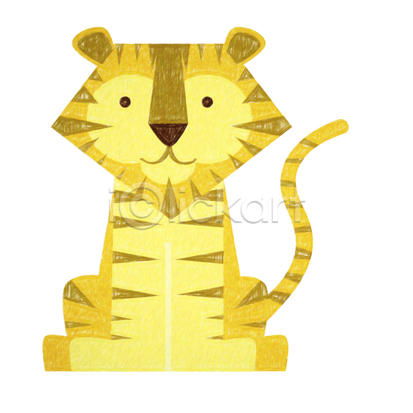 사람없음 JPG 일러스트 포토 해외이미지 그림 노란색 손그림 한마리 호랑이