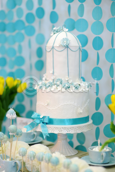 사람없음 JPG 포토 해외이미지 결혼 꽃 디저트 리본 웨딩케이크 장식 케이크 파란색
