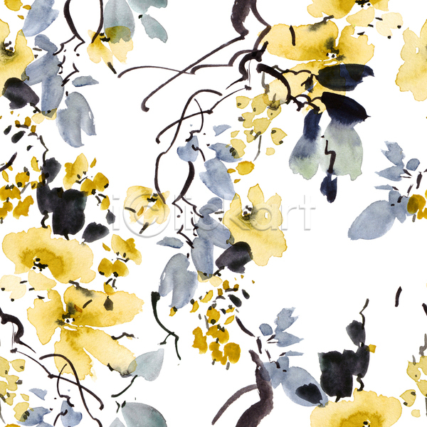 사람없음 JPG 포토 해외이미지 꽃잎 노란색 번짐 붓터치 수채화(물감) 잎 자연