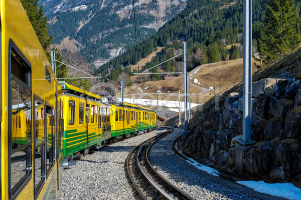 사람없음 JPG 포토 해외이미지 기차 기찻길 산 스위스 야외 주간 풍경(경치)