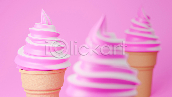 사람없음 3D JPG 포토 해외이미지 딸기맛 백그라운드 분홍색 소프트아이스크림 아이스크림 콘아이스크림