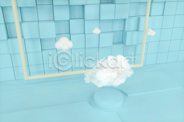 사람없음 3D JPG 포토 해외이미지 공간 구름(자연) 단상 백그라운드 원형 정사각형 큐브 하늘색