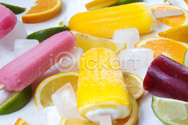 시원함 사람없음 JPG 포토 해외이미지 귤 노란색 다양 라임 막대아이스크림 아이스크림 얼음