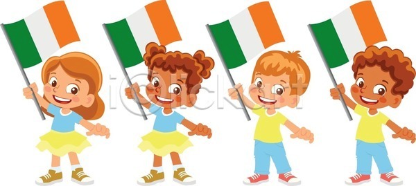 소년 어린이 EPS 일러스트 해외이미지 깃발 물결 배너 손 심볼 아일랜드 클립아트 해외일러스트