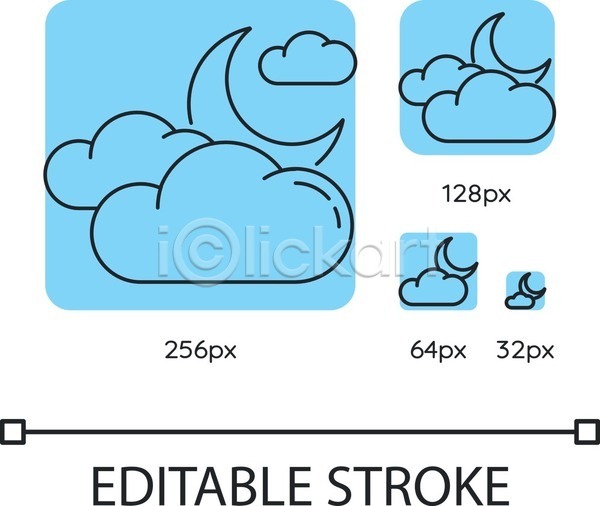 사람없음 EPS 라인아이콘 아이콘 일러스트 해외이미지 구름(자연) 날씨 달 사각형 하늘색