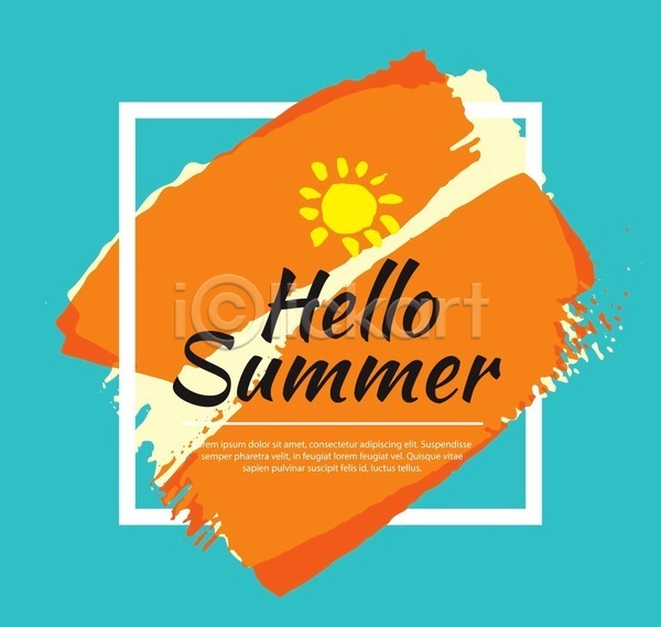 사람없음 EPS 일러스트 해외이미지 여름(계절) 영어 주황색 태양 페인트 하늘색