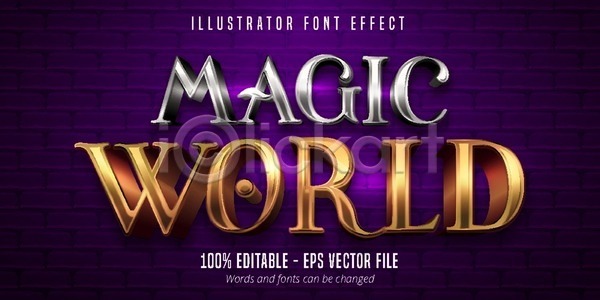 사람없음 3D EPS 일러스트 해외이미지 광택 금속 단어 마법 알파벳 영화 타이포그라피 텍스트 해외일러스트 황금 효과
