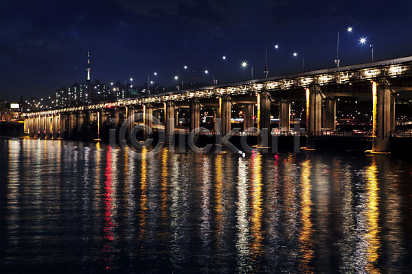 사람없음 JPG 포토 다리(건축물) 도시풍경 반사 반포대교 서울 야간 야경 야외 한강 한강다리