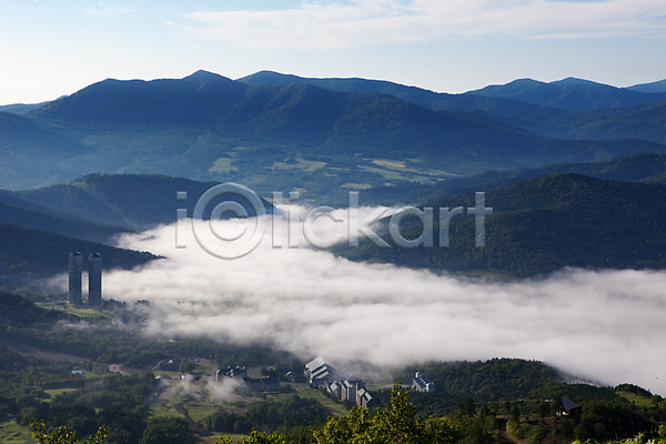 사람없음 JPG 포토 구름(자연) 산 안개 야외 일본 자연 주간 풍경(경치) 하늘 해외풍경 홋카이도