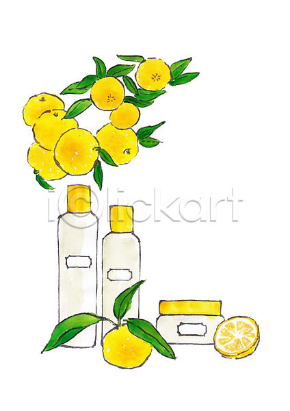 사람없음 PSD 일러스트 노란색 레몬 번짐 뷰티 수채화(물감) 스킨로션 잎 천연화장품 화장품