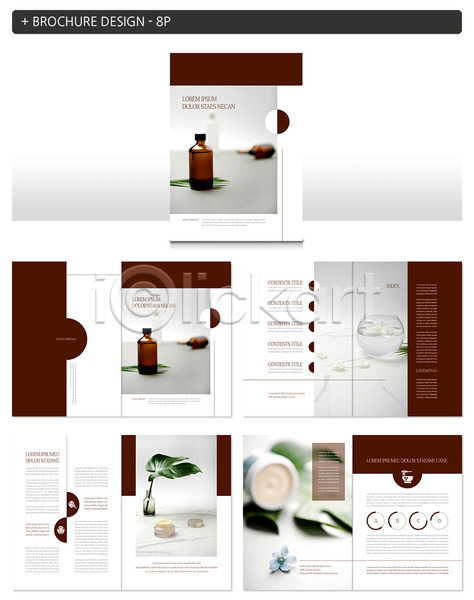 사람없음 INDD ZIP 인디자인 템플릿 그래프 꽃잎 나뭇잎 열대잎 유리병 크림 팜플렛 화장품