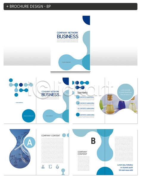 사람없음 INDD ZIP 인디자인 템플릿 네트워크 분자구조 비즈니스 시약 시약병 실험기구 원소기호 파란색 팜플렛