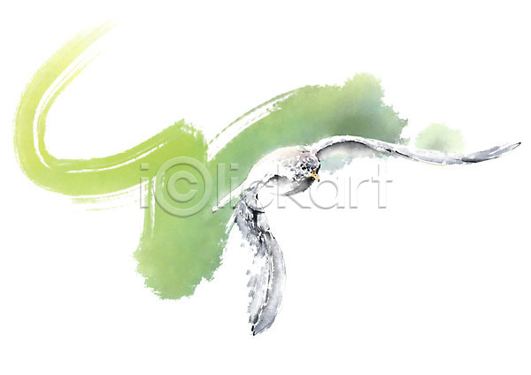 사람없음 PSD 일러스트 날개(비행) 매(조류) 번짐 붓터치 비행 조류 초록색 캘리그라피 한마리