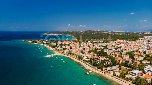사람없음 JPG 포토 항공촬영 건물 마을 바다 섬 야외 유럽풍경 자연 주간 주택 크로아티아 파그섬 풍경(경치) 해변 해외풍경 휴양지