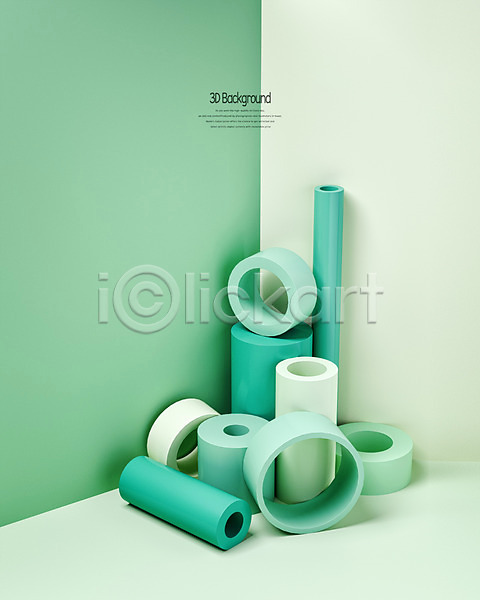 사람없음 3D PSD 디지털합성 입체 편집이미지 3D소스 백그라운드 여러개 원기둥 원형 입체도형 초록색