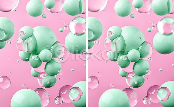 사람없음 3D PSD 디지털합성 입체 편집이미지 3D소스 물방울 백그라운드 분홍색 여러개 원형 입체도형 초록색