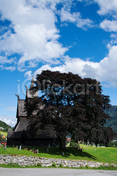 사람없음 중년 JPG 포토 해외이미지 8월 건물 건축양식 교회 노르웨이 목재 수목 스칸디나비아 여름(계절) 역사 중세