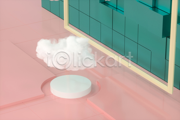 사람없음 3D JPG 포토 해외이미지 공간 구름(자연) 단상 백그라운드 분홍색 원형 청록색 큐브