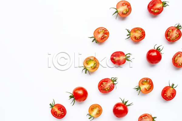 사람없음 JPG 포토 해외이미지 단면 방울토마토 실내 카피스페이스 토마토 흰배경